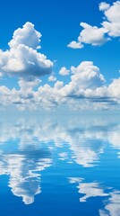 Blue sky and white clouds reflecting on the water surface - obrazy, fototapety, plakaty