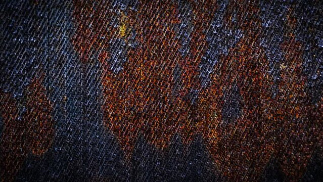 Vintage rusty dark blue denim texture stop-motion background loop with scratches and worn details, perfect for a trendy and grunge inspired fashion or design project.