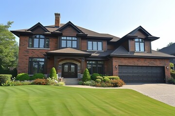 North American style two story brick house with black framed windows