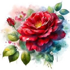 bouquet of roses flower with leaves watercolor style illustration, AI generated