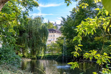 Tranquil Park Scene with Pond in Karlovy Vary, Czechia