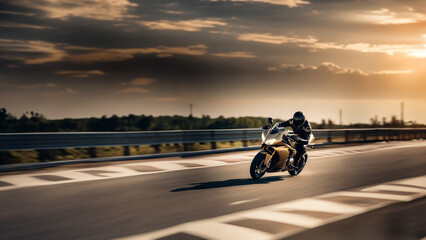 riding a sports motorcycle on a track in gear, motorsport - obrazy, fototapety, plakaty