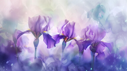 Watercolor painting of irises, blending of soft colors, artistic and gentle, capturing the essence of Iris Day in a creative background