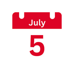 July 5 Calendar Day or Calendar Date for Deadlines / Appointment On a clear transparent background