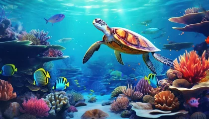 Foto op Plexiglas Fish in the water, coral reef, underwater life, various fish and exotic coral reefs © Virgo Studio Maple