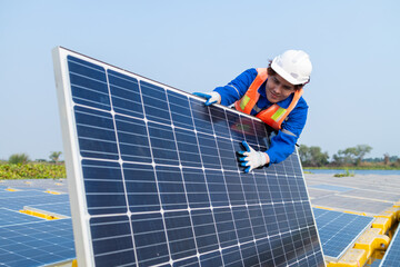 Technician Adjusting Solar Panel at Installation Site