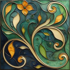 Flowing Lines: Art Nouveau Inspired Tile Pattern, Hand Edited Generative AI