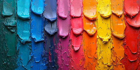 Strokes of colorful paint, panoramic rainbow background