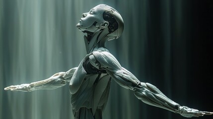 Ballet dancer robot performing a pirouette its movements fluid and precise in the spotlight