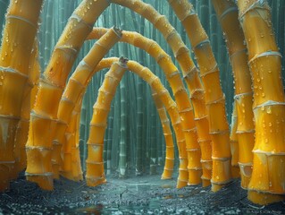 Bamboo fiber structure showcasing a bamboo forest at a microscopic level with each fiber a towering tree - obrazy, fototapety, plakaty
