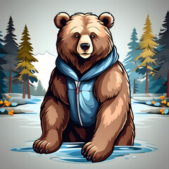 bear wearing jacket in the forest
