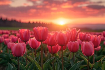 tulips at sunset