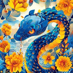snake, pattern with flowers