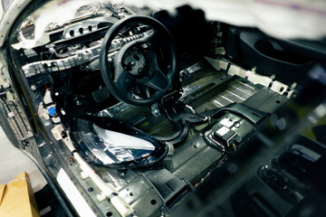 close-up of a disassembled part of a car part of a steering wheel before repair after an accident...