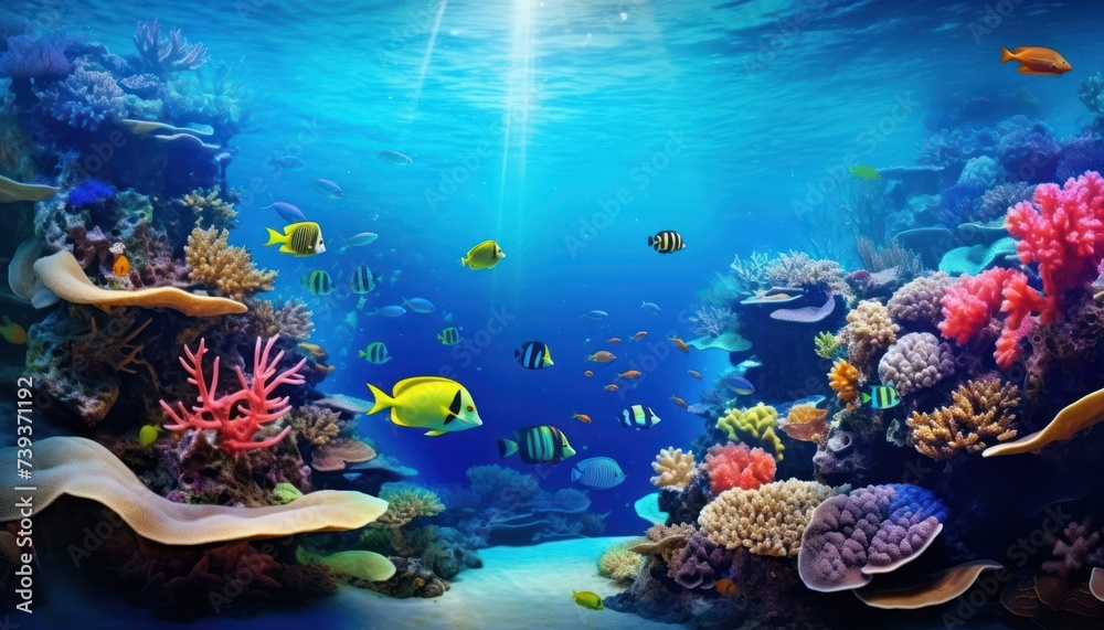 Wall mural Fish in the water, coral reef, underwater life, various fish and exotic coral reefs