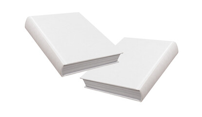 Blank book cover mockup, front and back design. Hardcover mock up, angled view, isolated on white