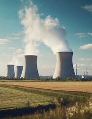 atomic power plant in the distance, with scenic landscape