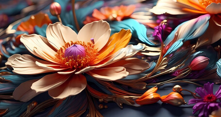 Beautiful elegant delicate 3d flowers background
