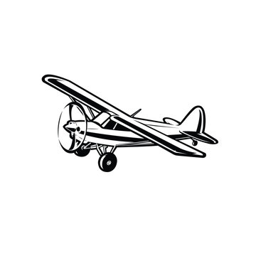recommend clip art: Short takeoff and landing STOL plane aircraft vector art illustration. Monochrome small aircraft silhouette isolated