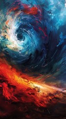 An abstract painting symbolizing the destructive power of a cyclone