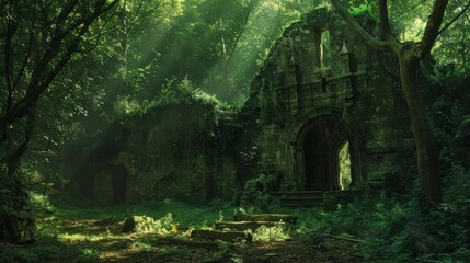 Fototapeta premium An enchanting forest hiding ancient ruins and forest
