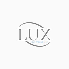 Logo design graphic concept creative premium vector stock letter initial Lux serif font with ellipse swoosh. Related to monogram art beauty care brand