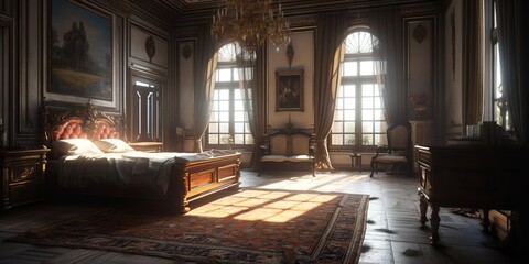 Fototapeta premium Empire style interior of bedroom in luxury house.