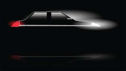 illustration vector design of silhouette car vehicle on black studio background - obrazy, fototapety, plakaty
