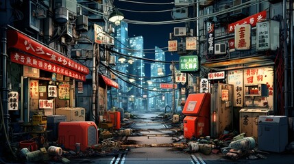 Fototapeta premium A highly detailed and captivating digital background inspired by the vibrant and bustling streets of Tokyo, showcasing the urban energy and realism, akin to an HD image,