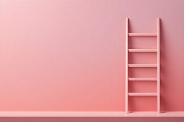 Cute ladder resting against an invisible wall, soft pastel tones comprising the background, gradient of blush to wisteria red. Generative AI