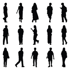 Vector collection set of individual people silhouettes.	
