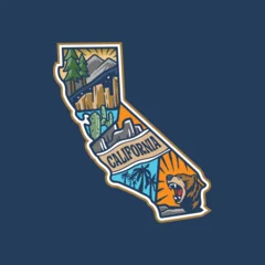 Fotobehang Outdoor monoline design, with california map. Tropical Stickers Callifornia, logo vector illustration.   © hafizh