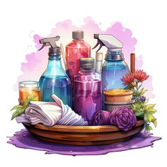 Estores personalizados para cozinha com sua foto watercolor Cleaning Supplies clipart, Generative Ai