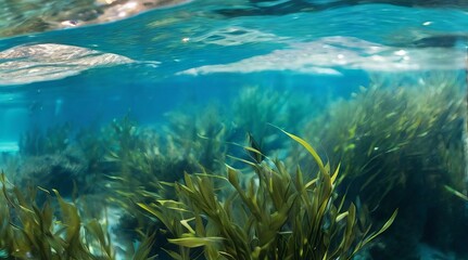 Fototapeta premium Grass under the blue ocean