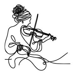A gypsy woman plays the violin in a line drawing style