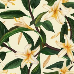 Fototapeta na wymiar Seamless Pattern Background: A Gentle Dance of Vanilla Plants, Creating a Harmonious Rhythm - Ideal for Earth Day, Arbor Day, and Green Living Campaigns