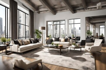 Living room with contemporary style furniture in downtown.