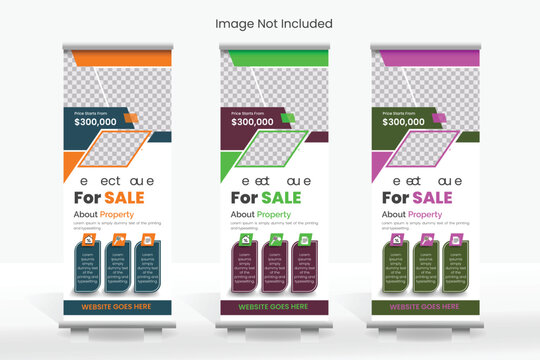 Vector roll up/stand real estate banner design in multiple color combination.