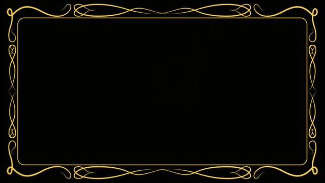 Shaking frame from a vintage film. Patterned golden frame in the style of old silent cinema. Flickering film projector background.