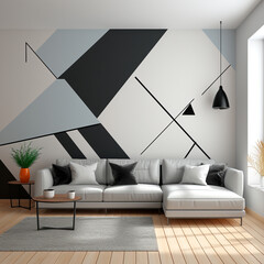 Sala minimalista decorada cuadro abstracto