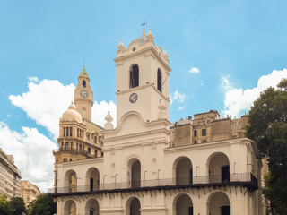 Fototapeta na wymiar The colonial facade of the historic Cabildo of Buenos Aires --