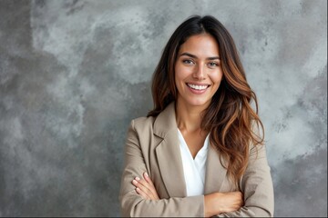 business woman 40 years old smiling crossing hands