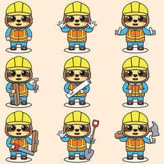 Cute Sloth Construction Contractor Illustration. Vector illustration of a cute building foreman Sloth . Cute Sloth construction worker cartoon. Flat Cartoon Style.