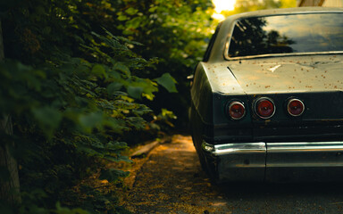 Taillights of abandoned old car