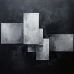 Monochrome painting of rectangular squares on dark background,generated bi AI