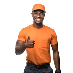 handsome young afro american delivery man portrait isolated on transparent background