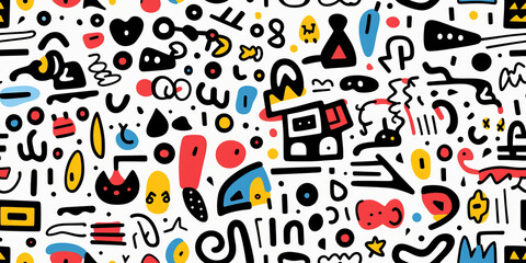Fototapeta premium Abstract pattern with colorful doodles, seamless design for various creative projects