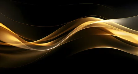 Foto op Canvas Abstract shiny and sparkle gold wave curvy line with glitter shape with blur on defocused black background. Luxury gold flow blurred wallpaper. © Vladislav