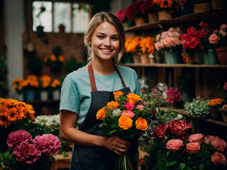 Portrait of a smiling beautiful young florist