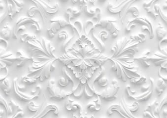 an ornate white decorative background with a white damask pattern Generative AI